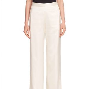 Victoria Beckham White Silk Wide-Leg Pants